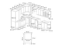 Cocina esquinera antracita alto brillo 347x60x81.6 fame-line