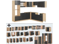Cocina esquinera antracita brillo intenso/roble dorado eléctrico 247x46x81.6 r-line