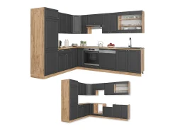 Cocina esquinera antracita casa de campo/roble kraft dorado 227x60x81.6 fame-line