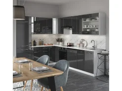 Cocina esquinera antracita brillo intenso/blanco 287x60x81.6 fame-line