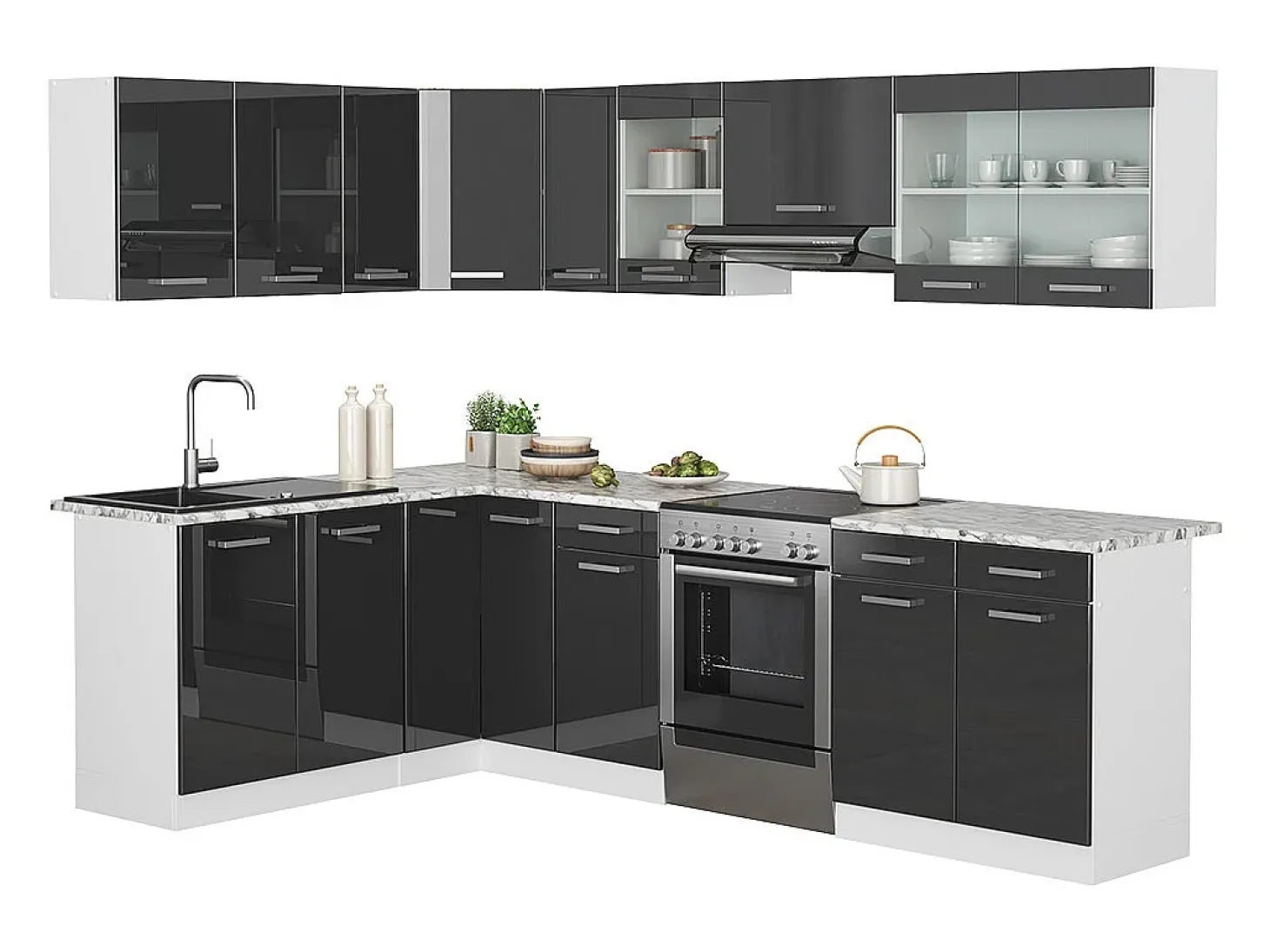 Cocina esquinera antracita brillo intenso/blanco 270x60x81.6 rick
