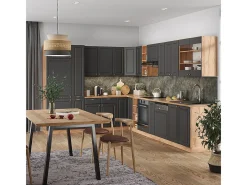 Cocina esquinera antracita casa de campo/roble kraft dorado 347x46x81.6 fame-line