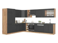 Cocina esquinera antracita casa de campo/roble kraft dorado 347x46x81.6 fame-line