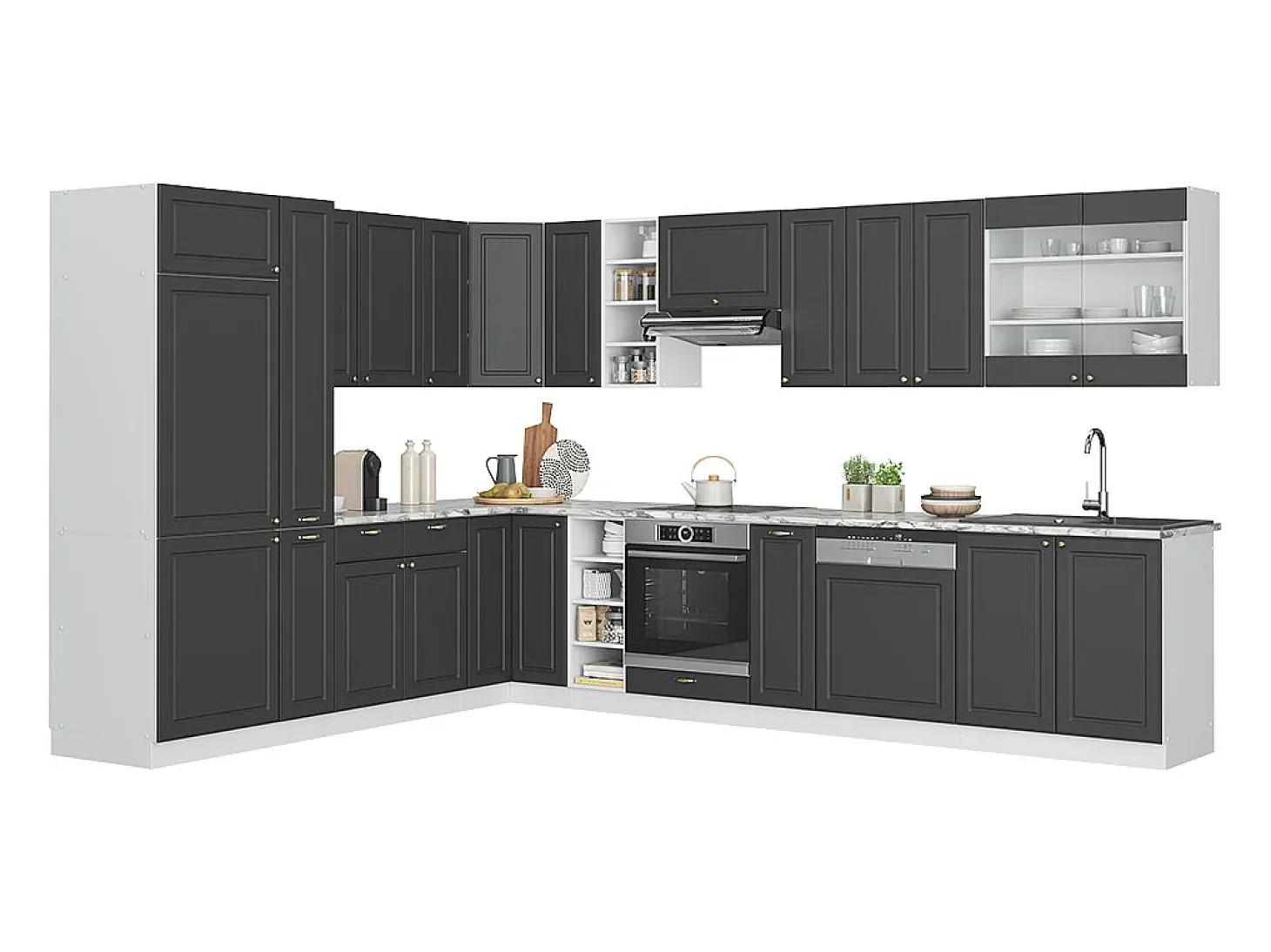 Cocina esquinera antracita casa de campo/blanco 347x46x81.6 fame-line
