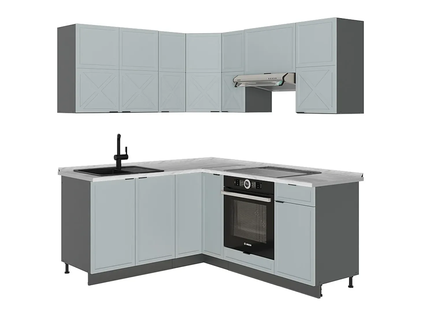 Cocina esquinera azul claro/gris antracita 190x46x81.6 fame-line