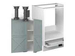 Cocina esquinera azul claro-gris-blanco 287x60x81.6 fame-line