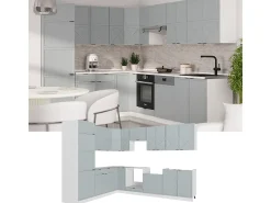 Cocina esquinera azul claro-gris-blanco 287x60x81.6 fame-line