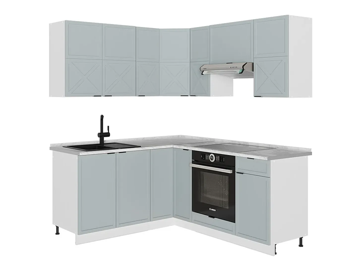 Cocina esquinera azul claro-gris-blanco 190x46x81.6 fame-line
