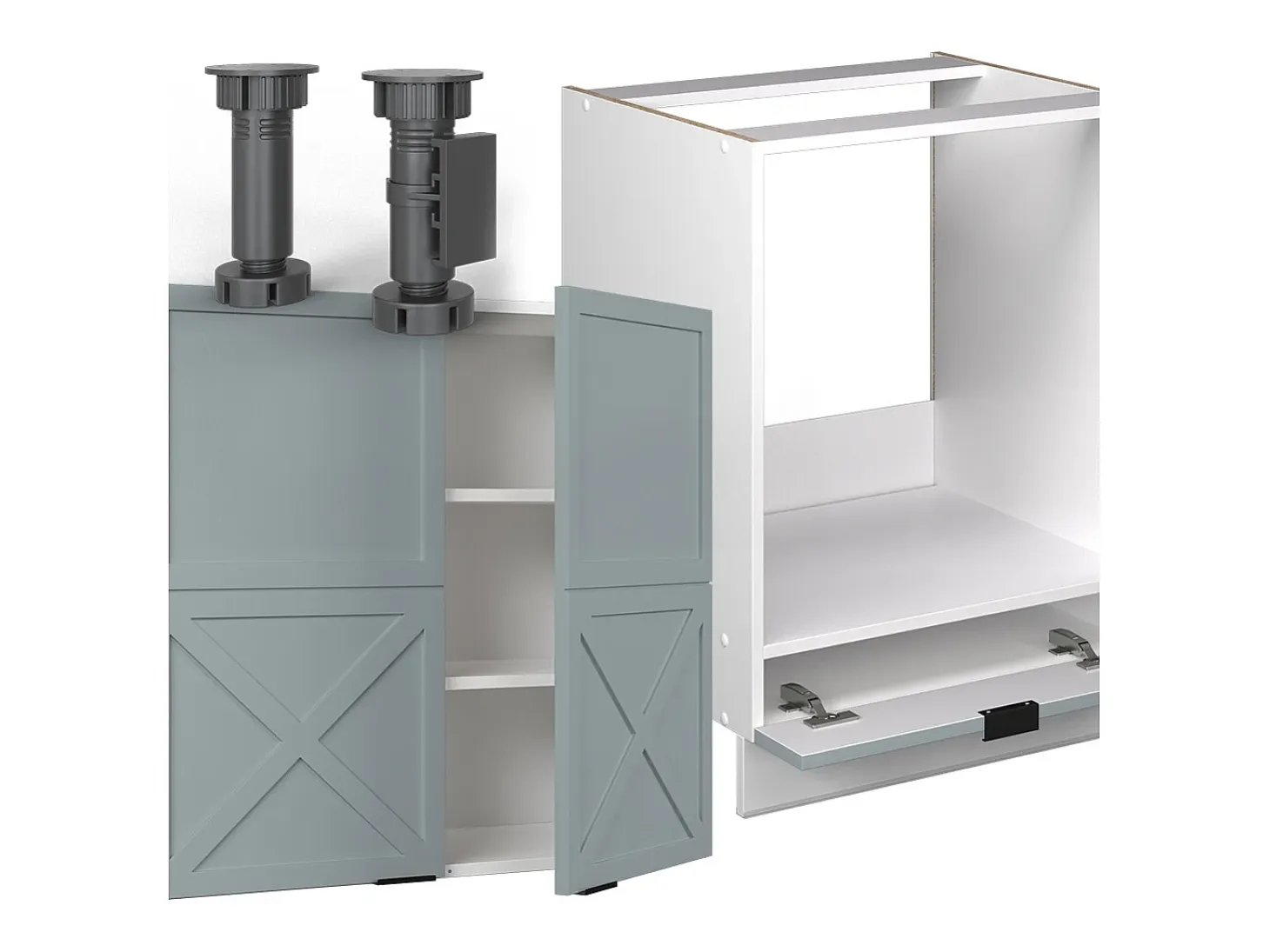 Cocina esquinera azul claro-gris-blanco 190x46x81.6 fame-line