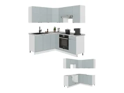 Cocina esquinera azul claro-gris-blanco 190x46x81.6 fame-line