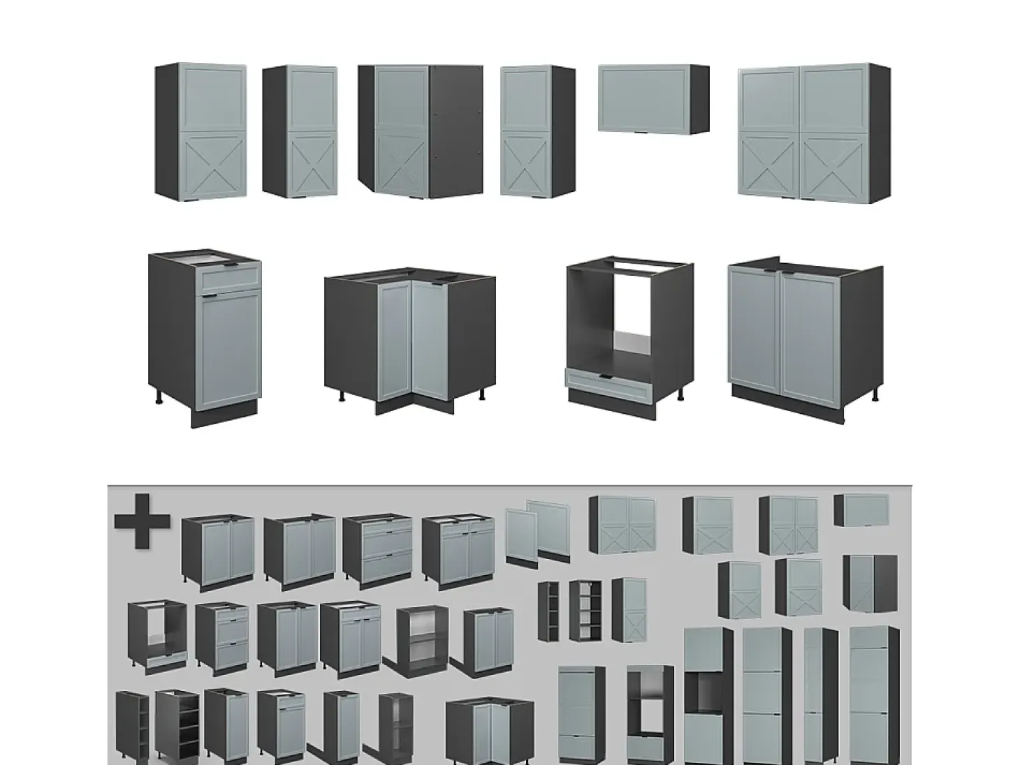 Cocina esquinera azul claro/gris antracita 190x60x81.6 fame-line