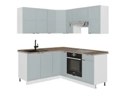 Cocina esquinera azul claro-gris-blanco 190x60x81.6 fame-line