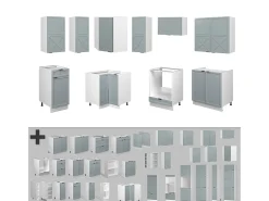 Cocina esquinera azul claro-gris-blanco 190x60x81.6 fame-line