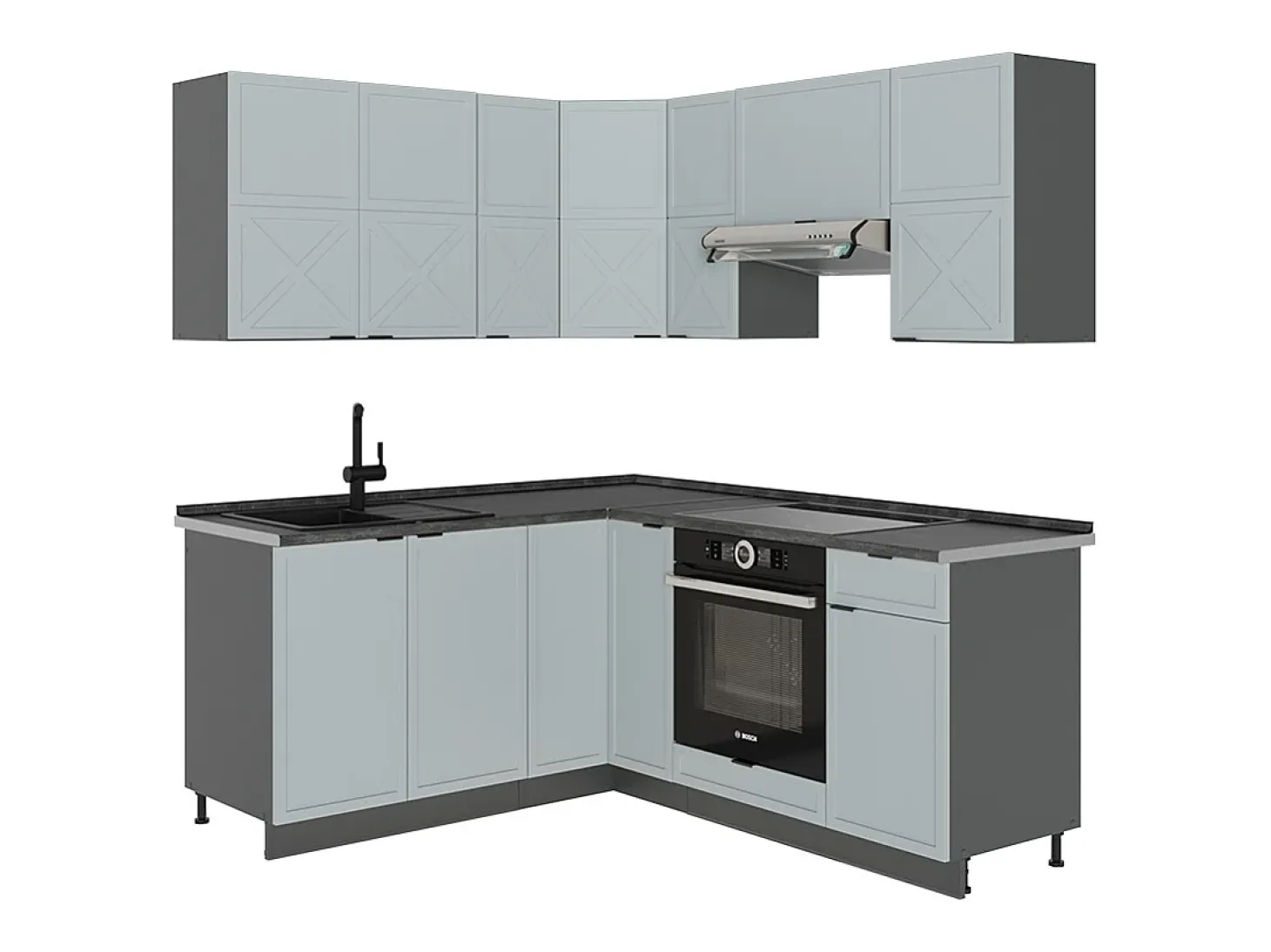 Cocina esquinera azul claro/gris antracita 190x60x81.6 fame-line