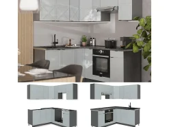 Cocina esquinera azul claro/gris antracita 190x60x81.6 fame-line