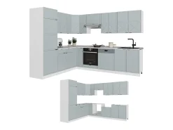 Cocina esquinera azul claro-gris-blanco 287x46x81.6 fame-line