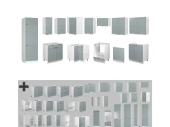 Cocina esquinera azul claro-gris-blanco 287x46x81.6 fame-line