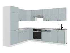 Cocina esquinera azul claro-gris-blanco 287x46x81.6 fame-line