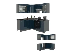 Cocina esquinera azul oscuro alto brillo/antracita 190x60x81.6 fame-line