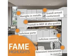 Cocina esquinera azul oscuro alto brillo/antracita 190x60x81.6 fame-line