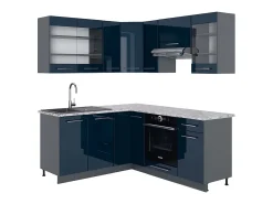 Cocina esquinera azul oscuro alto brillo/antracita 190x60x81.6 fame-line