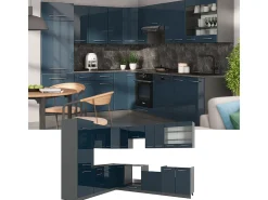Cocina esquinera azul oscuro alto brillo/antracita 287x46x81.6 fame-line