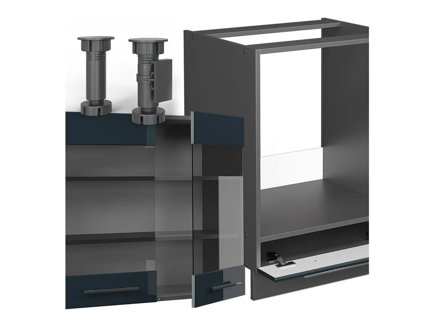 Cocina esquinera azul oscuro alto brillo/antracita 287x46x81.6 fame-line