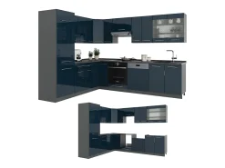 Cocina esquinera azul oscuro alto brillo/antracita 287x46x81.6 fame-line