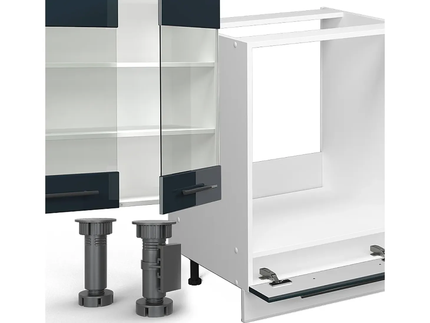 Cocina esquinera azul oscuro alto brillo/blanco 347x60x81.6 fame-line