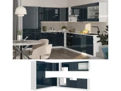 Cocina esquinera azul oscuro alto brillo/blanco 347x60x81.6 fame-line