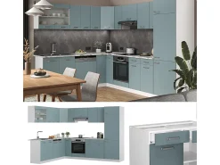 Cocina esquinera azul-gris-blanco 287x60x81.6 r-line