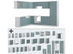 Cocina esquinera azul-gris-blanco 287x60x81.6 r-line