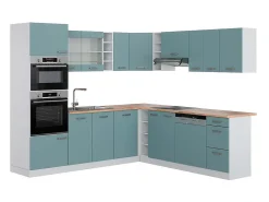 Cocina esquinera azul-gris-blanco 247x60x81.6 r-line
