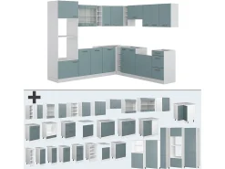 Cocina esquinera azul-gris-blanco 247x60x81.6 r-line