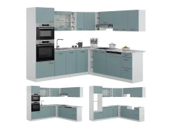 Cocina esquinera azul-gris-blanco 247x60x81.6 r-line