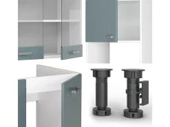 Cocina esquinera azul-gris-blanco 247x60x81.6 r-line