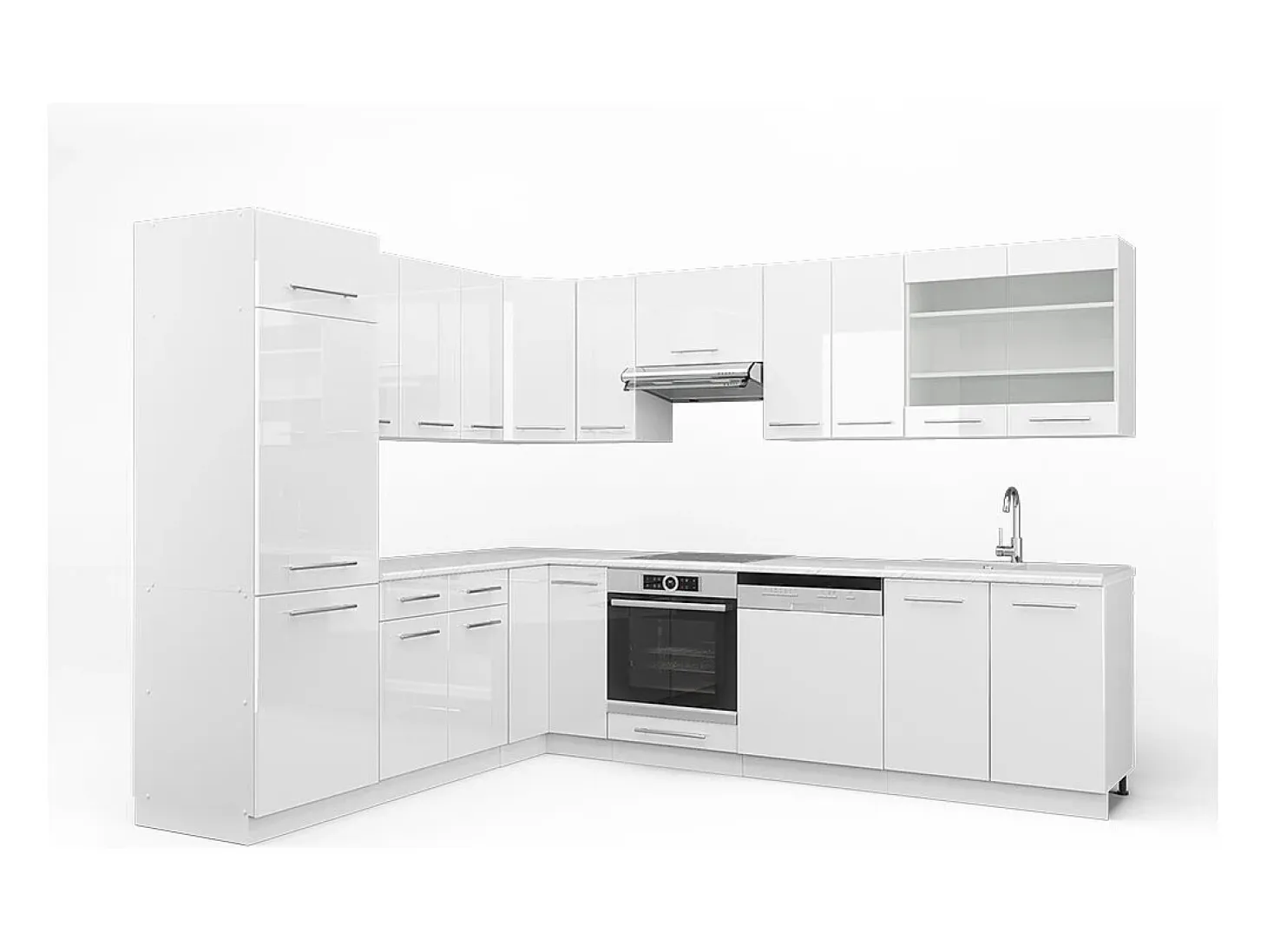 Cocina esquinera blanco alto brillo/blanco 287x46x81.6 fame-line