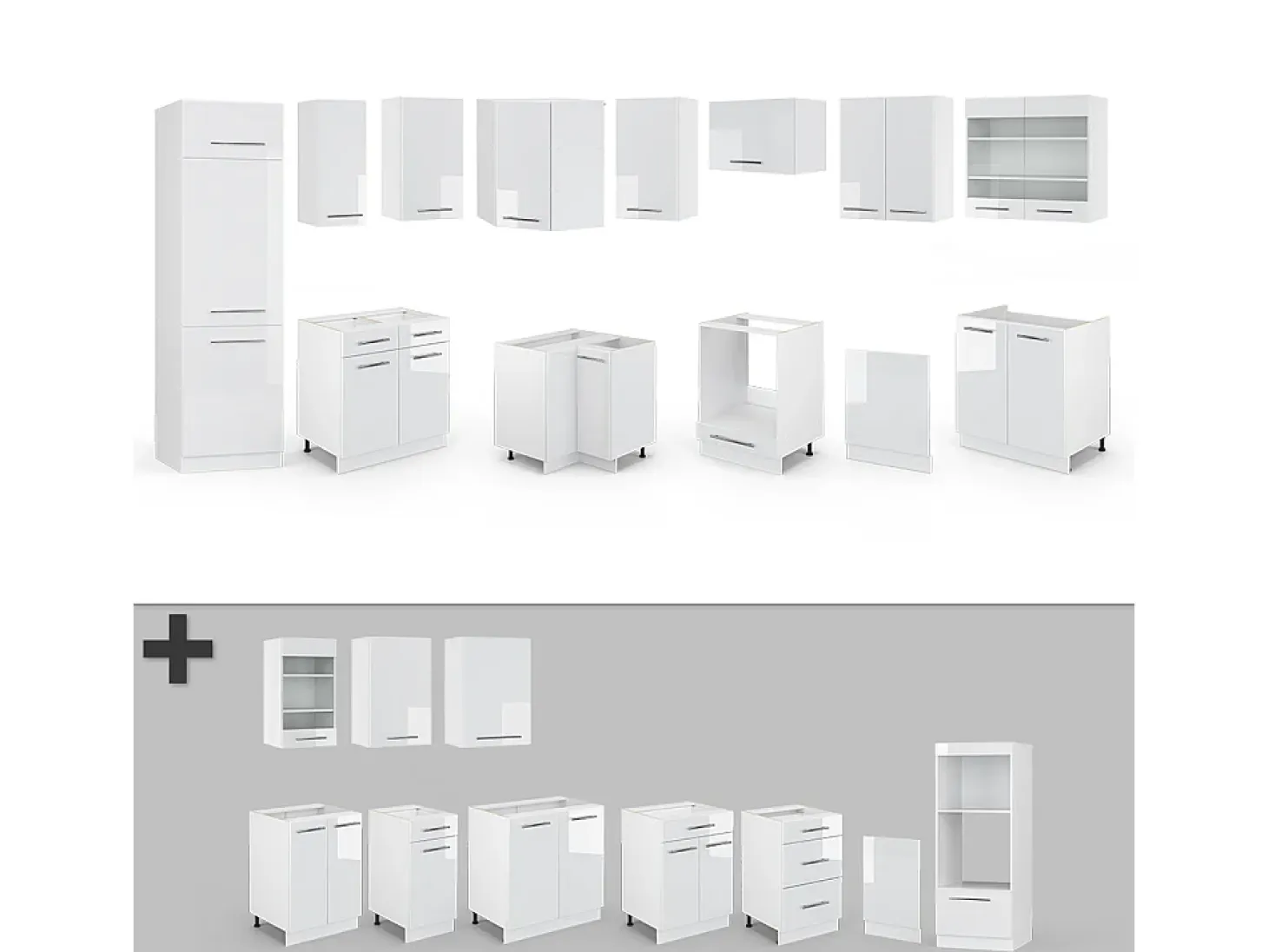 Cocina esquinera blanco alto brillo/blanco 287x46x81.6 fame-line