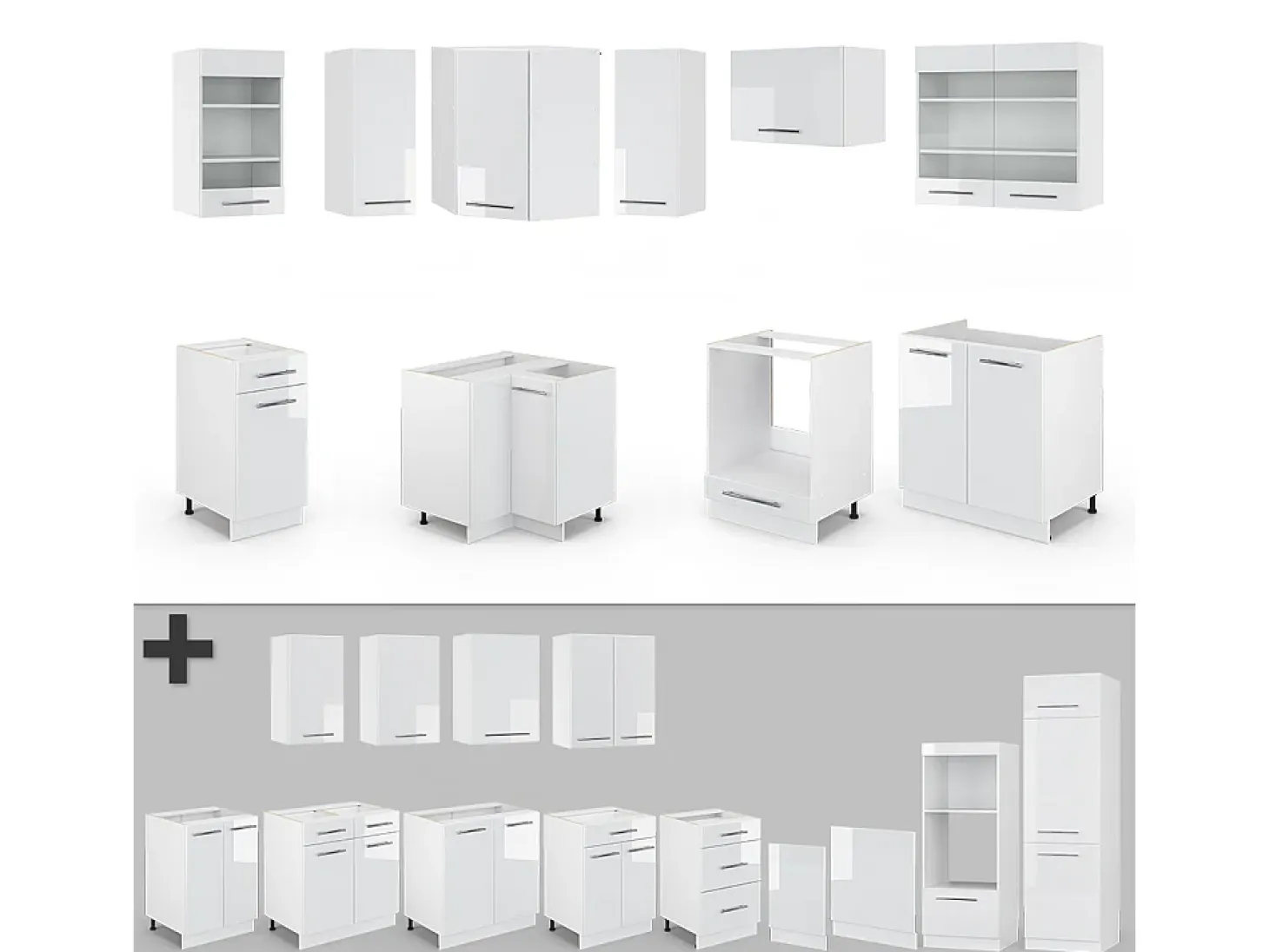Cocina esquinera blanco alto brillo/blanco 190x60x81.6 fame-line