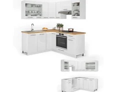 Cocina esquinera blanco alto brillo/blanco 190x60x81.6 fame-line