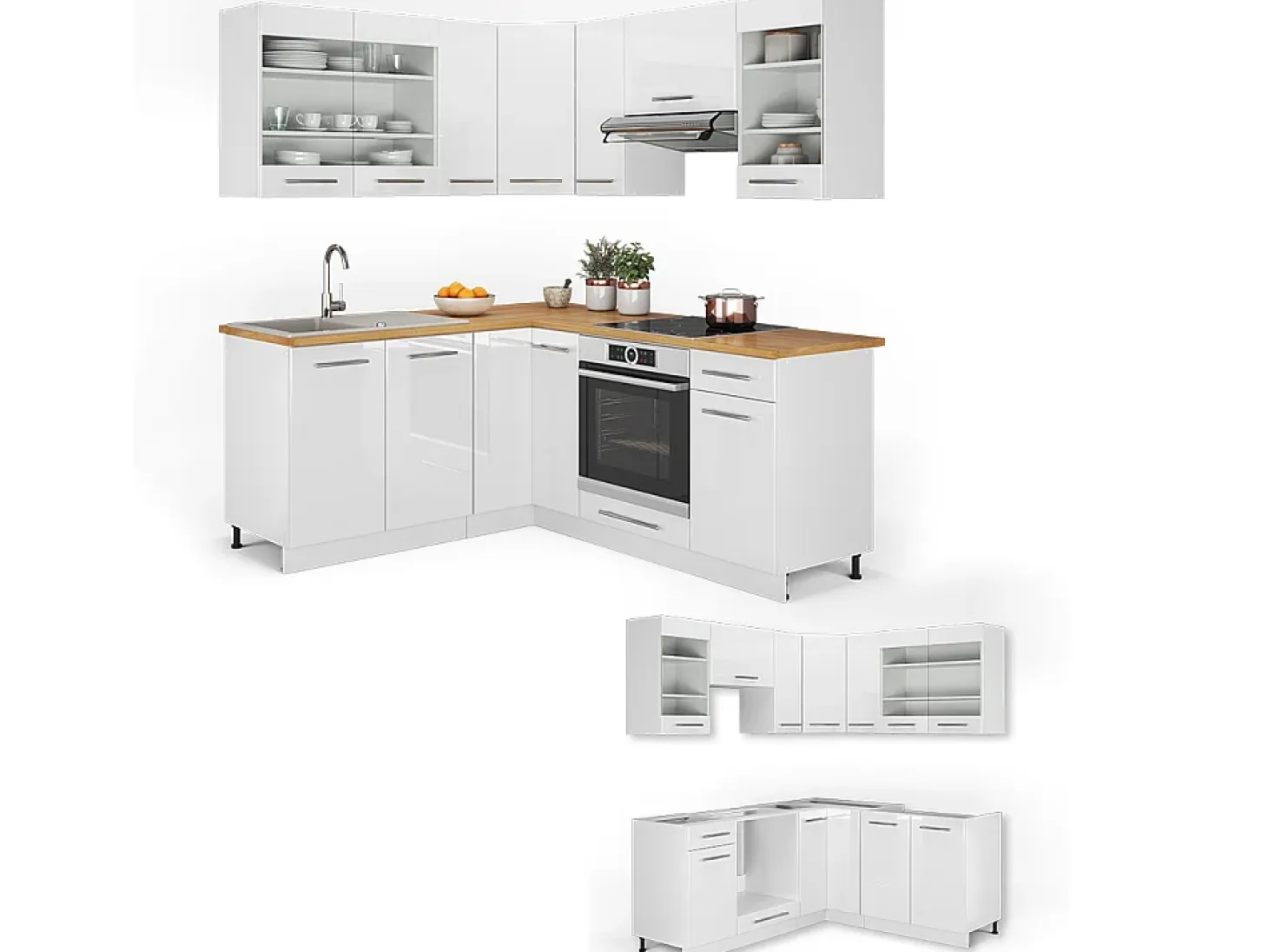 Cocina esquinera blanco alto brillo/blanco 190x60x81.6 fame-line
