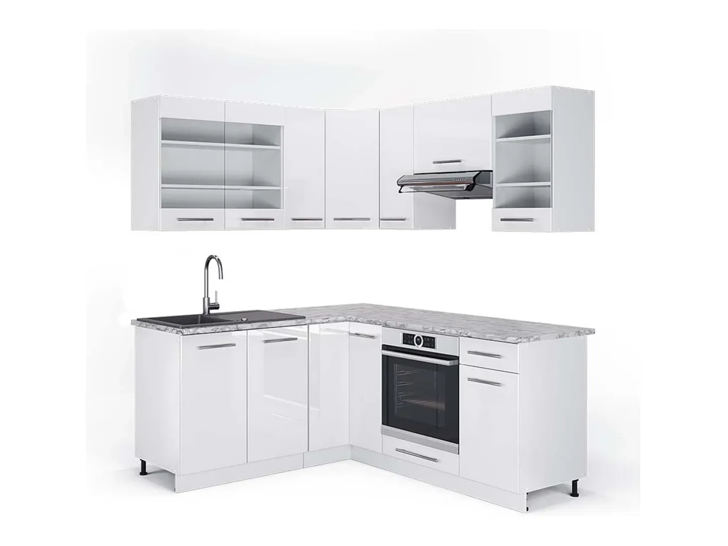 Cocina esquinera blanco alto brillo/blanco 190x60x81.6 fame-line