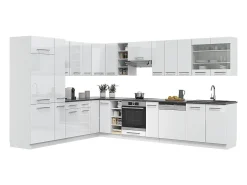 Cocina esquinera blanco alto brillo/blanco 347x46x81.6 fame-line