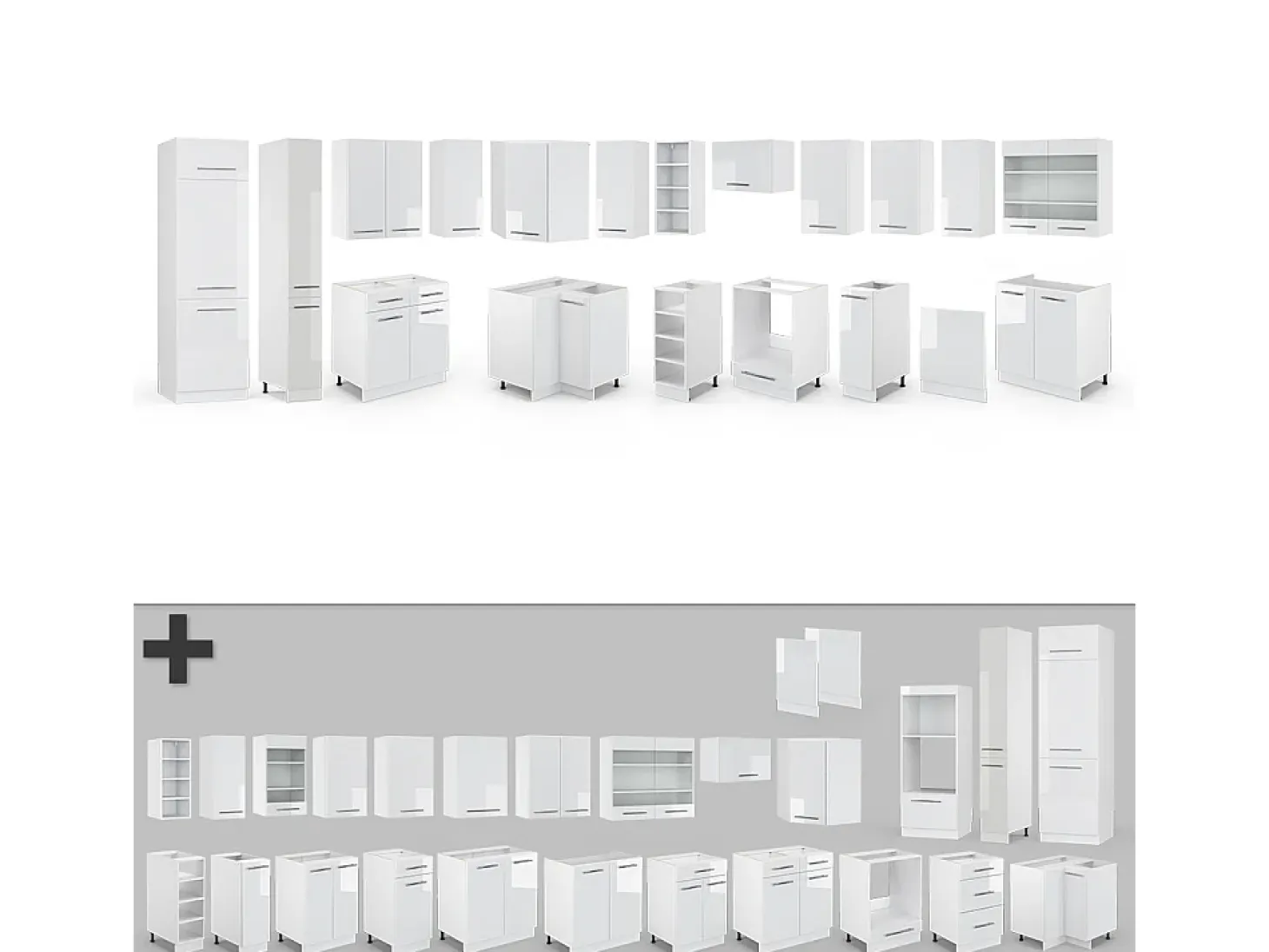 Cocina esquinera blanco alto brillo/blanco 347x46x81.6 fame-line