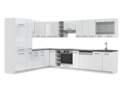 Cocina esquinera blanco alto brillo/blanco 347x46x81.6 fame-line