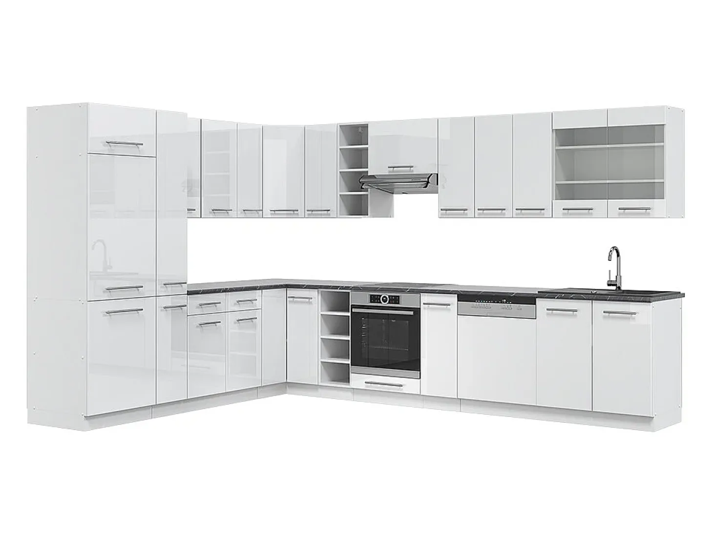 Cocina esquinera blanco alto brillo/blanco 347x46x81.6 fame-line