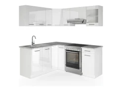 Cocina esquinera blanco alto brillo/blanco 187x60x81.6 rick