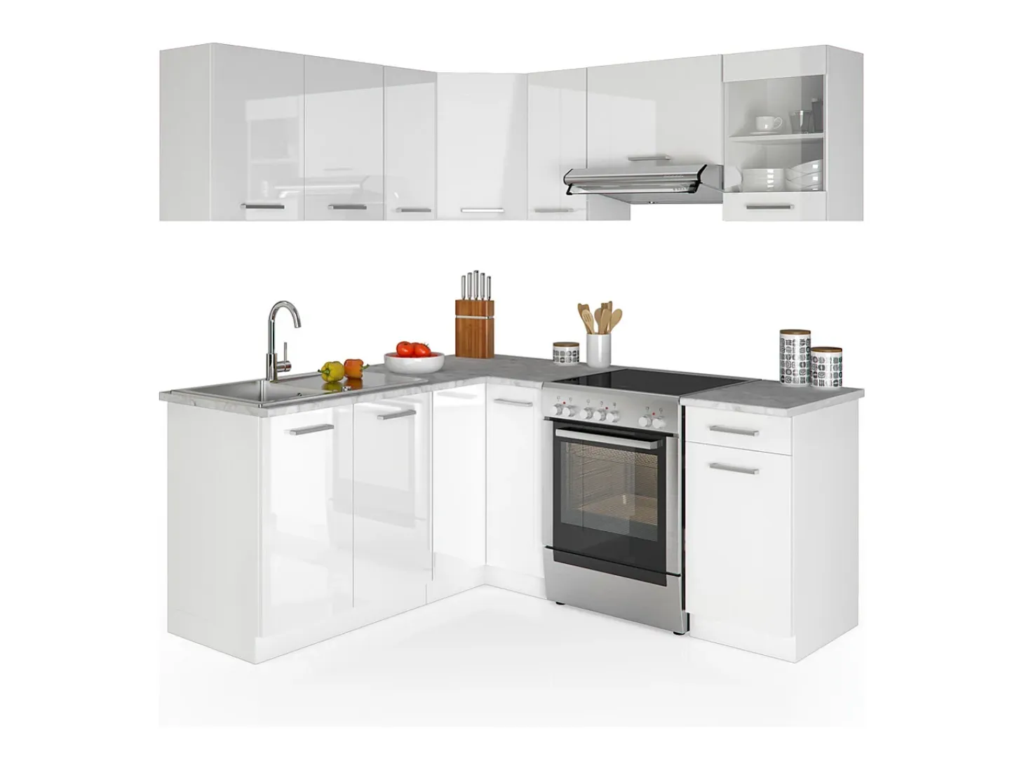 Cocina esquinera blanco alto brillo/blanco 187x60x81.6 rick