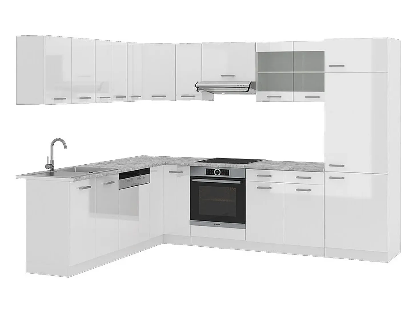 Cocina esquinera blanco alto brillo/blanco 287x46x81.6 r-line