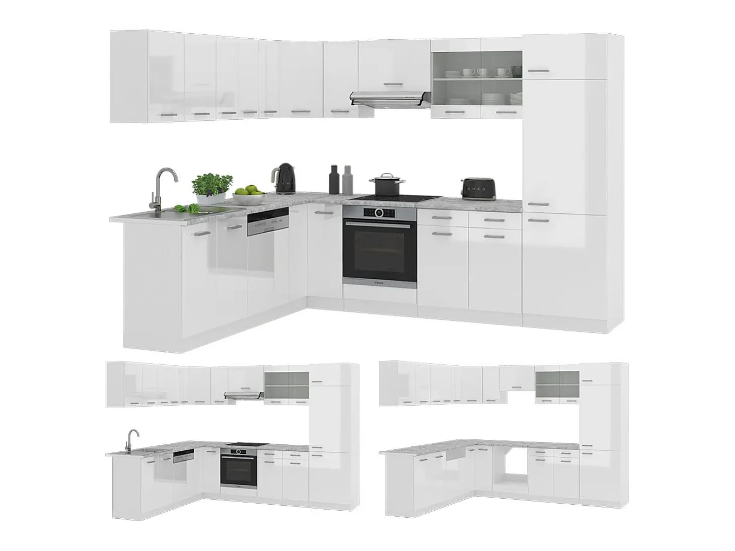 Cocina esquinera blanco alto brillo/blanco 287x46x81.6 r-line